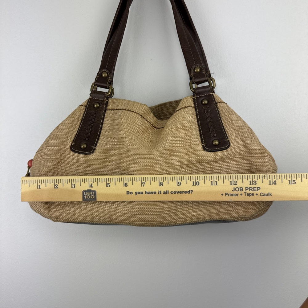 Fossil Tan Woven Shoulder Bag with Dark Brown Leather Straps - Picture 10 of 15